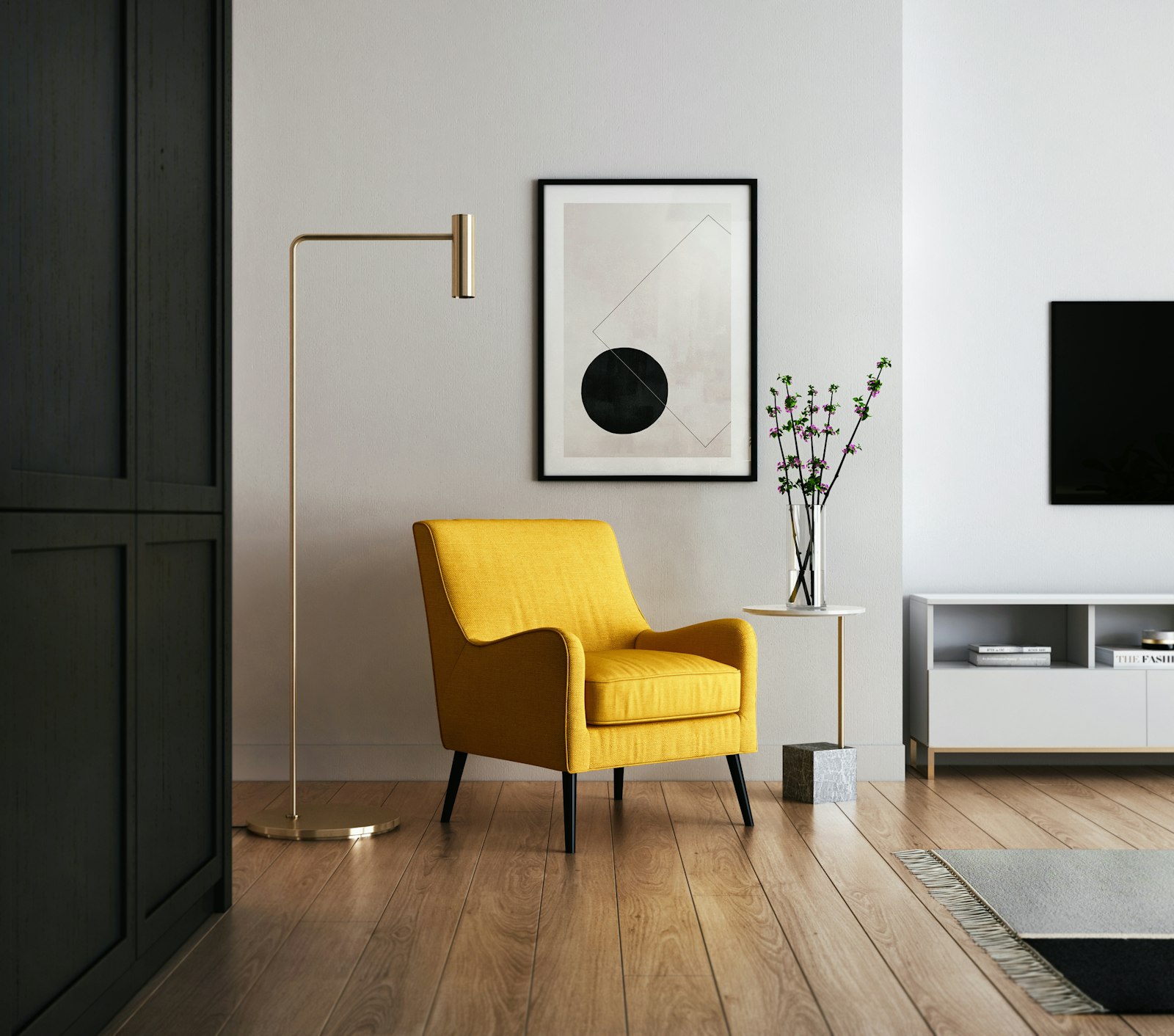 Curated furniture vignette with layered textures